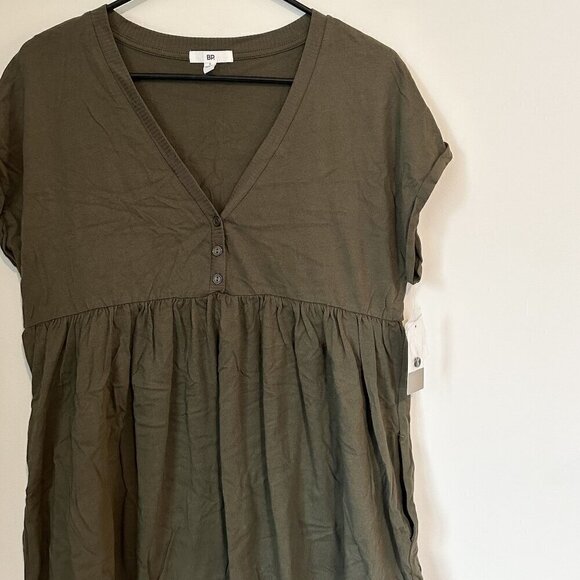 NWT BP by Nordstrom Olive Green Babydoll Short Sleeve Dress with Pockets - S - Picture 3 of 6